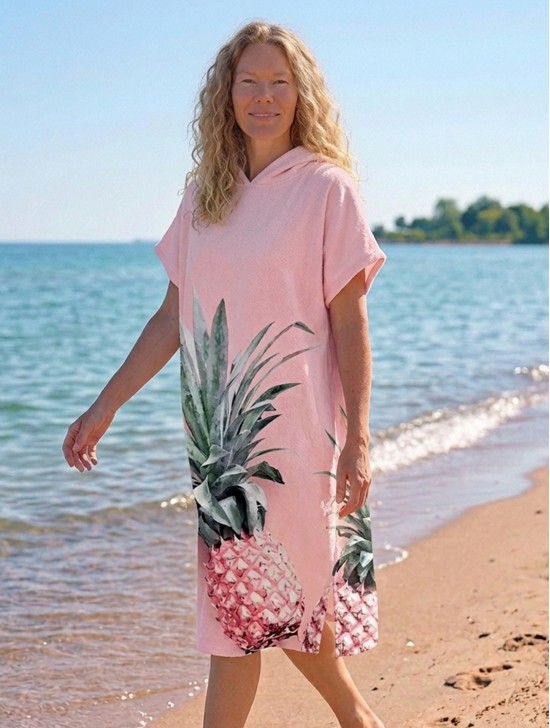 Pink Pineapple Print Hoodie Robe